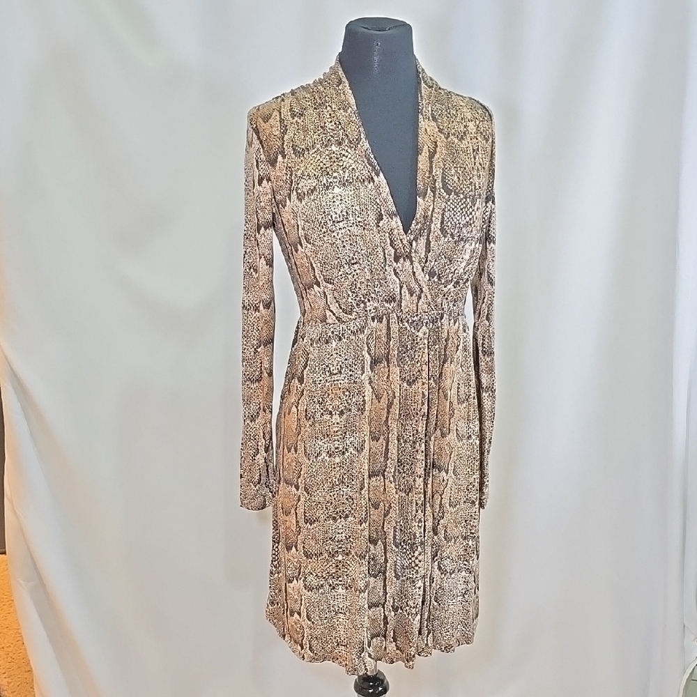 ABEL THE LABEL ANTHROPOLOGIE Long Sleev Faux Wrap Snake Print Deep V